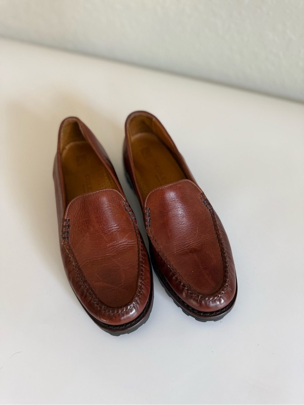 Cole Haan Brown Leather Moc Toe Slip-On Loafers - Picture 4 of 11